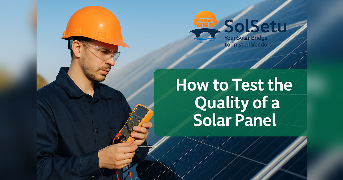 Technician testing solar panel quality using meter