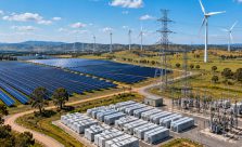 Renewable Energy Zone in Australia featuring solar farms, wind turbines, transmission infrastructure, battery storage facilities, and clean energy development projects.