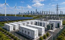 Large battery energy storage facility integrated with renewable energy infrastructure and smart grid technology in Europe.