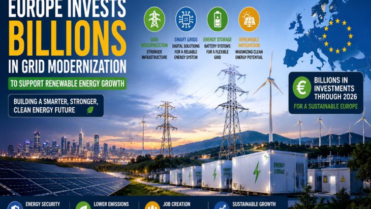 Europe is investing billions in smart grids, battery storage, and electricity transmission infrastructure to accelerate renewable energy integration and strengthen energy security in 2026.