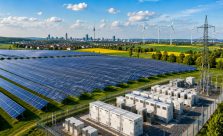 Large utility-scale solar power plant in Germany generating renewable electricity with advanced photovoltaic technology and battery storage systems.