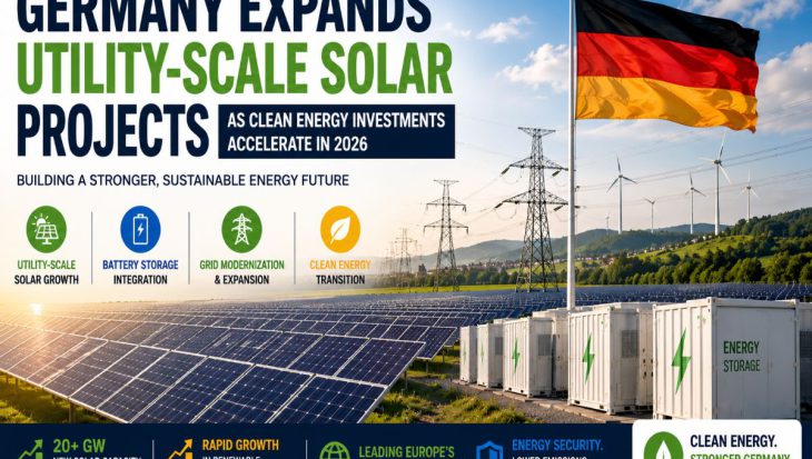 Germany is accelerating utility-scale solar deployment through major investments in clean energy, battery storage, and grid modernization to strengthen Europe's energy transition.