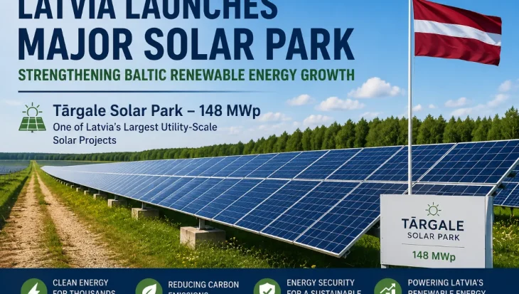 Latvia Tārgale Solar Park renewable energy project 2026 with large-scale solar panels generating clean electricity in the Baltic region