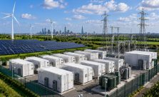 Large battery energy storage facility in the United Kingdom integrated with renewable energy infrastructure and smart grid technology.