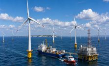 Large offshore wind farm operating in United Kingdom waters with modern wind turbines generating renewable electricity.