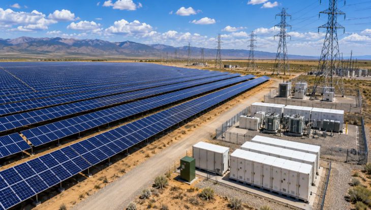 Large utility-scale solar power plant in the United States with thousands of photovoltaic panels generating renewable electricity.